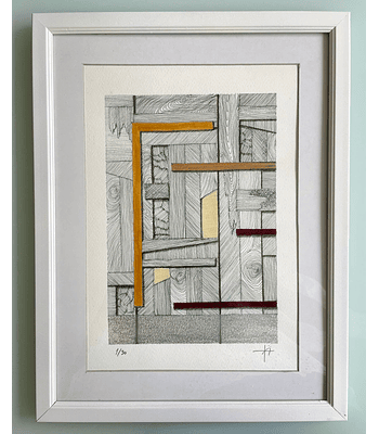 Cuadro Marco Delgado Dibujo con Plumilla Naranjo, Crema y Café