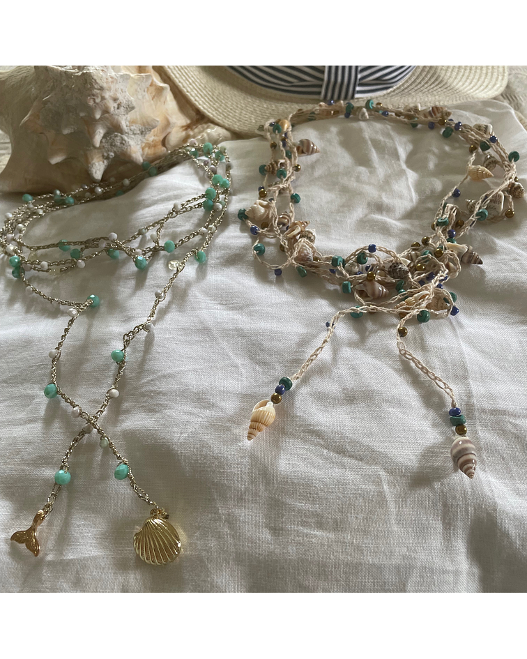 Collar a crochet con conchitas-Colección Marina