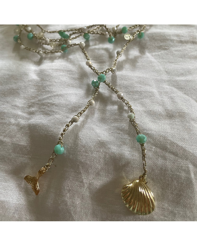 Collar a crochet con dorado-Colección Marina