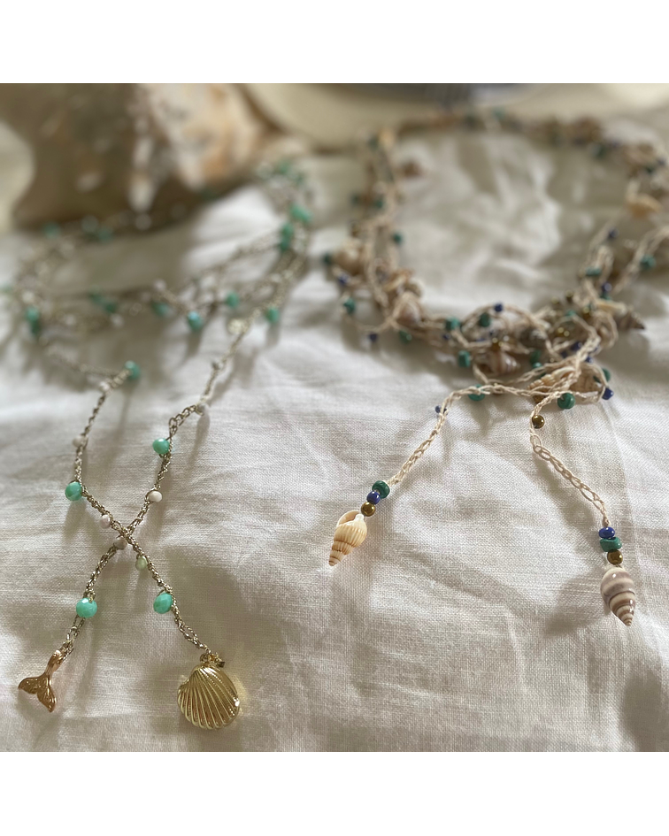 Collar a crochet con dorado-Colección Marina