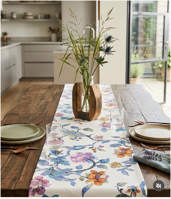 Camino de Mesa Hojas Celestes.