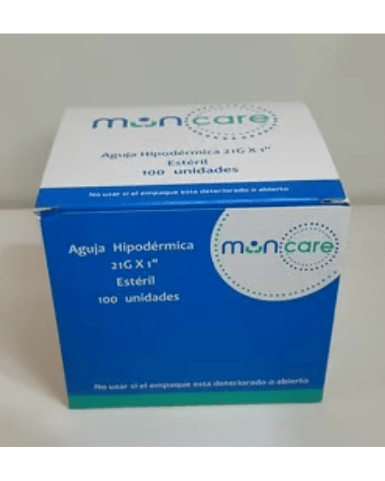 AGUJA HIPODEERMICA MUNCARE 21G X1, 100 UNIDADES