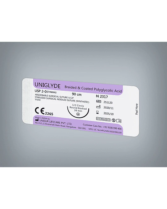 Acido Poliglicólico  (UNIGLYDE) USP# 4/0( Aguja 1/2 circle round body 10mm ; 70cm)  12 unidades- 