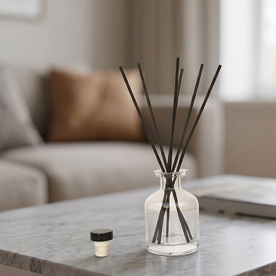 Frasco Mikado Transparente 150 Ml, 6 Varillas negras