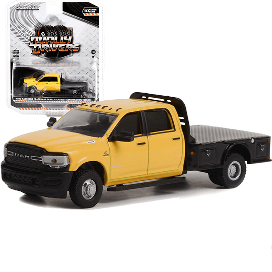 2020 Ram 3500 Tradesman Dually Flatbed Construction Yellow Dually Drivers 1:64