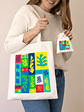 Bolso tote bag algodón 100% Tropical Multicolor + empaque - Miniatura 1