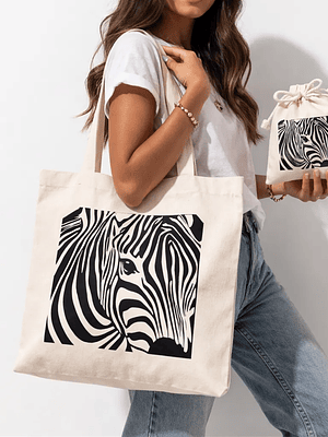 Bolso tote bag algodon 100% Mirada de Cebra + empaque