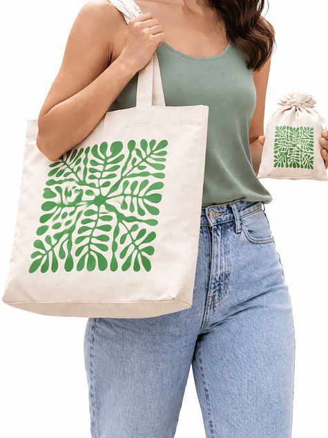 Bolso tote bag algodón 100% Hoja Verde + empaque 1
