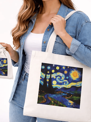 Bolso tote bag algodón 100% Noche Estrellada + empaque