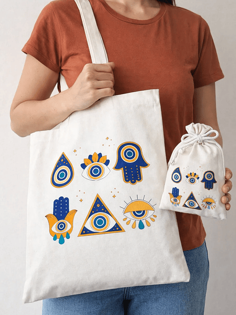 Bolso tote bag algodón 100% Ojo Místico + empaque 1