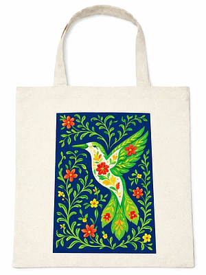 Bolso tote bag algodón 100% Colibrí + empaque
