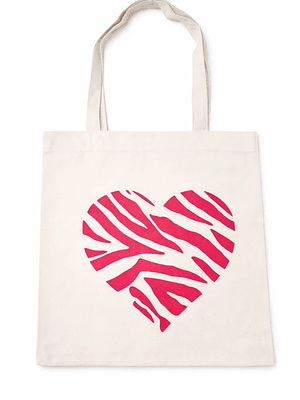 Bolso tote bag algodón 100% Corazón Cebra + empaque