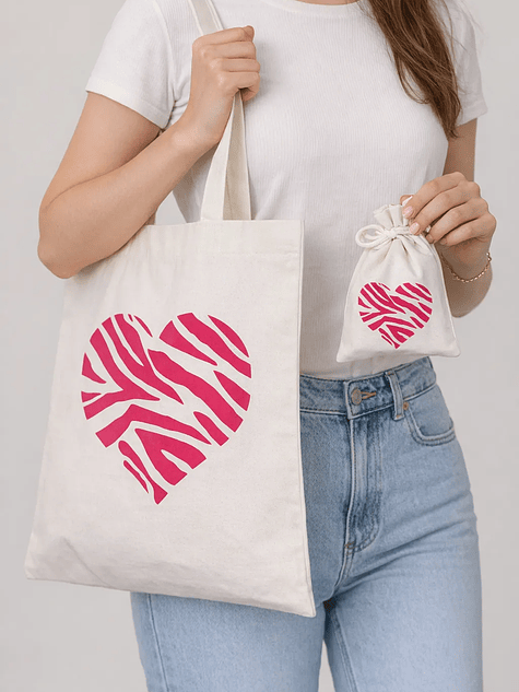 Bolso tote bag algodón 100% Corazón Cebra + empaque 1