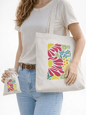 Bolso tote bag algodón 100% Jardín Alegre + empaque