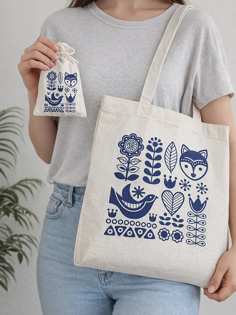 Bolso tote bag algodón 100% Cuento Nórdico + empaque 1