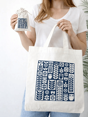 Bolso tote bag algodón 100% Búho & Flores + empaque