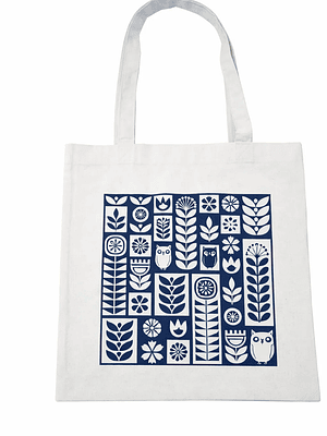 Bolso tote bag algodón 100% Búho & Flores + empaque