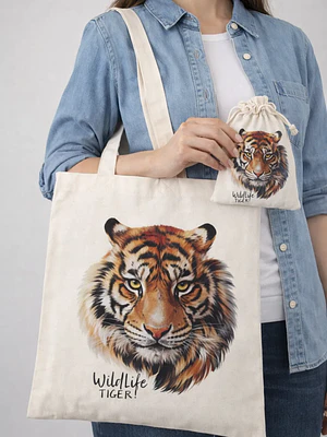 Bolso tote bag algodón 100% Mirada Tigre + empaque