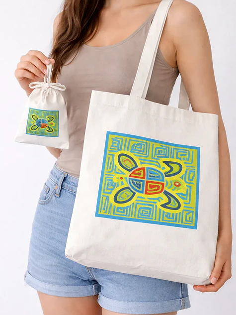 Bolso tote bag algodón 100% Tortuga Laberinto + empaque 1