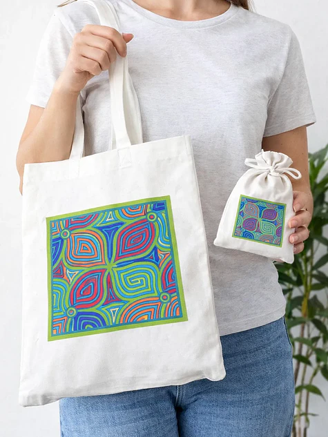 Bolso tote bag algodón 100% Laberinto Neón + empaque 1