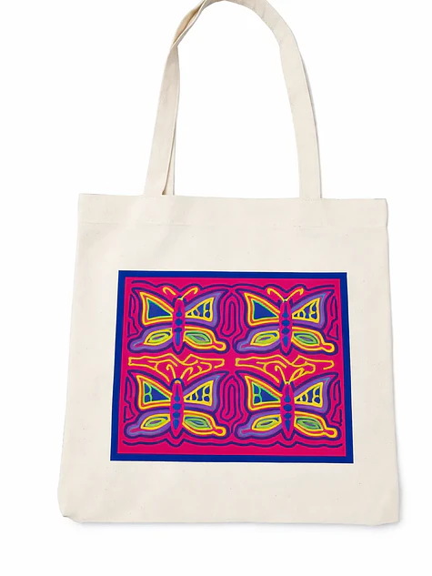 Bolso tote bag algodón 100% Mariposas Fucsia + empaque 2
