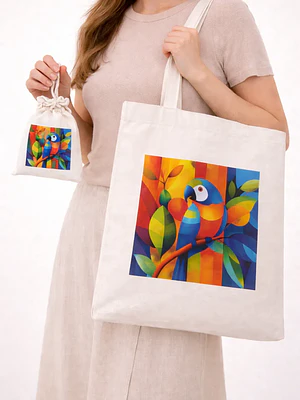Bolso tote bag algodón 100% Guacamaya Tropical + empaque