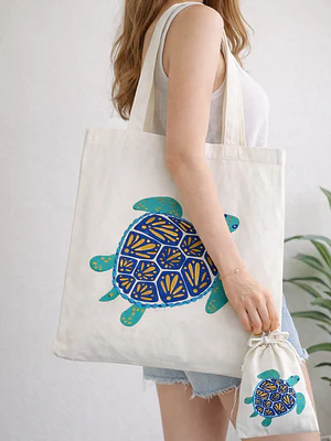 Bolso tote bag algodón 100% Vida Marina + empaque