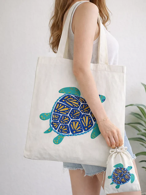 Bolso tote bag algodón 100% Vida Marina + empaque 1