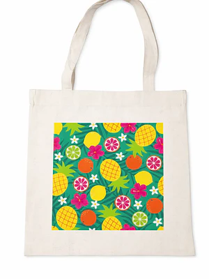 Bolso tote bag algodón 100% Frutas Tropicales + empaque
