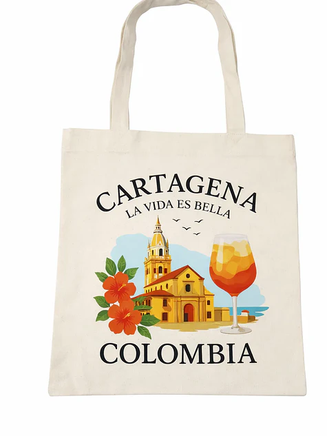 Bolso tote bag algodón 100% Atardecer Cartagenero + empaque 2