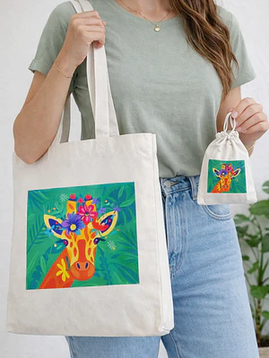 Bolso tote bag algodón 100% Jirafa Floral + empaque