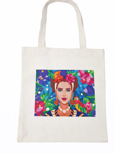 Bolso tote bag algodón 100% Frida Tropical + empaque 2