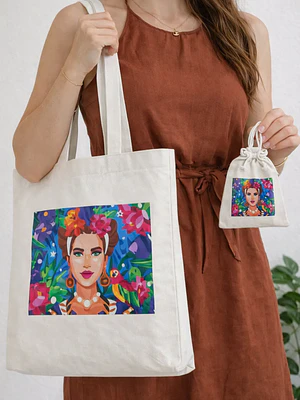 Bolso tote bag algodón 100% Frida Tropical + empaque