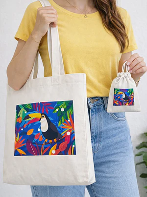 Bolso tote bag algodón 100% Tucán Tropical + empaque