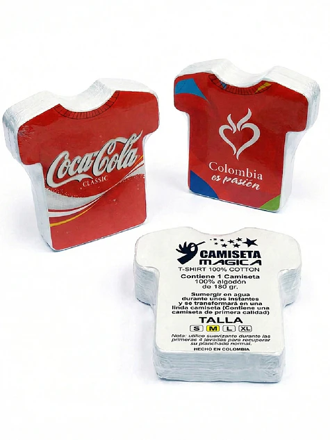 Camiseta cuello redondo comprimida promocional para empresas forma de camiseta 4