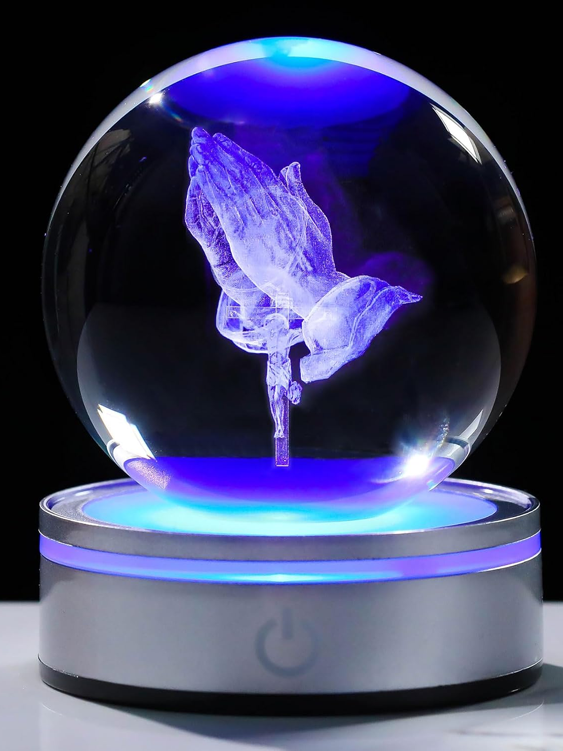 Movdyka 3D Crystal Ball Jesus Statue Christian Gift for Women & Men - Laser Engraved Sacred Heart of Jesus Figurine with Night Light Base 2