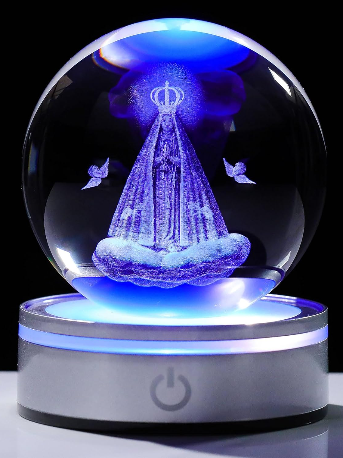 Movdyka 3D Crystal Ball Jesus Statue Christian Gift for Women & Men - Laser Engraved Sacred Heart of Jesus Figurine with Night Light Base 3