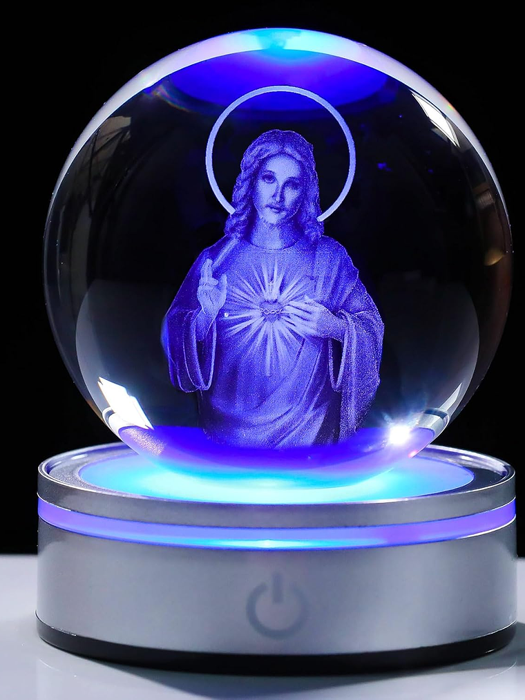 Movdyka 3D Crystal Ball Jesus Statue Christian Gift for Women & Men - Laser Engraved Sacred Heart of Jesus Figurine with Night Light Base 4