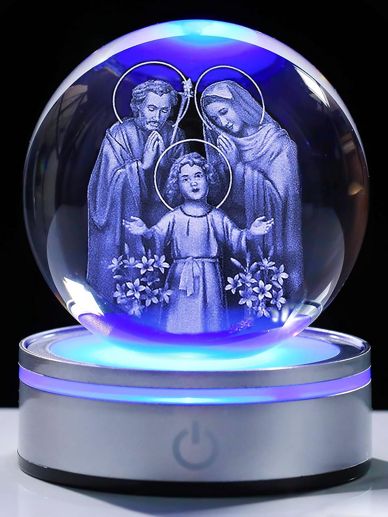 Movdyka 3D Crystal Ball Jesus Statue Christian Gift for Women & Men - Laser Engraved Sacred Heart of Jesus Figurine with Night Light Base 7