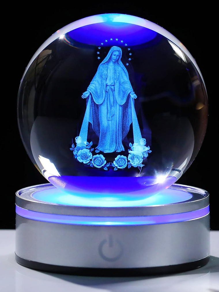 Movdyka 3D Crystal Ball Jesus Statue Christian Gift for Women & Men - Laser Engraved Sacred Heart of Jesus Figurine with Night Light Base 8