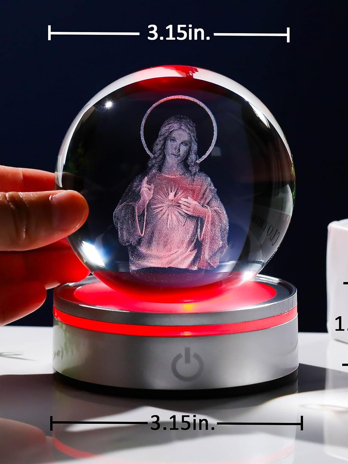 Movdyka 3D Crystal Ball Jesus Statue Christian Gift for Women & Men - Laser Engraved Sacred Heart of Jesus Figurine with Night Light Base 11