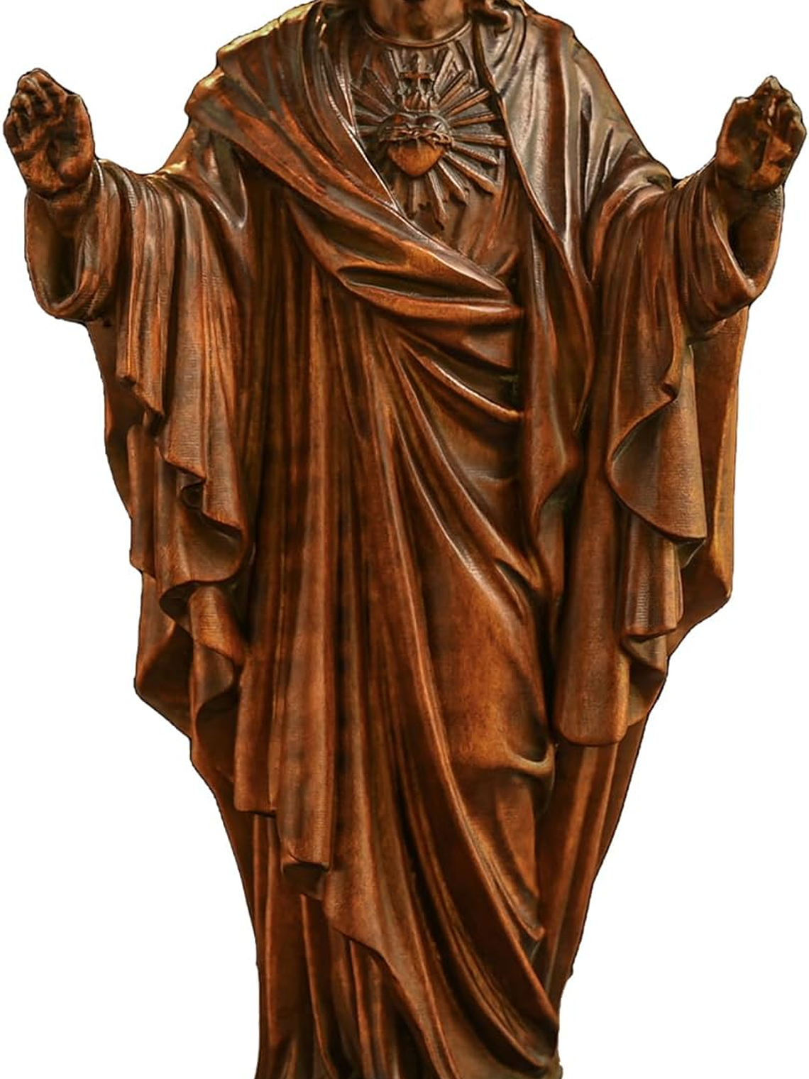 BGCOPPER Wooden Sacred Heart of Jesus Statue, Handmade Jesus Figurine Ornament, Catholic Figure Religious Gift for Home Decor Christmas - 4.3 Inch 2