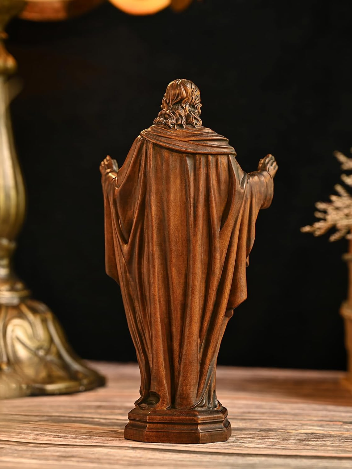 BGCOPPER Wooden Sacred Heart of Jesus Statue, Handmade Jesus Figurine Ornament, Catholic Figure Religious Gift for Home Decor Christmas - 4.3 Inch 4