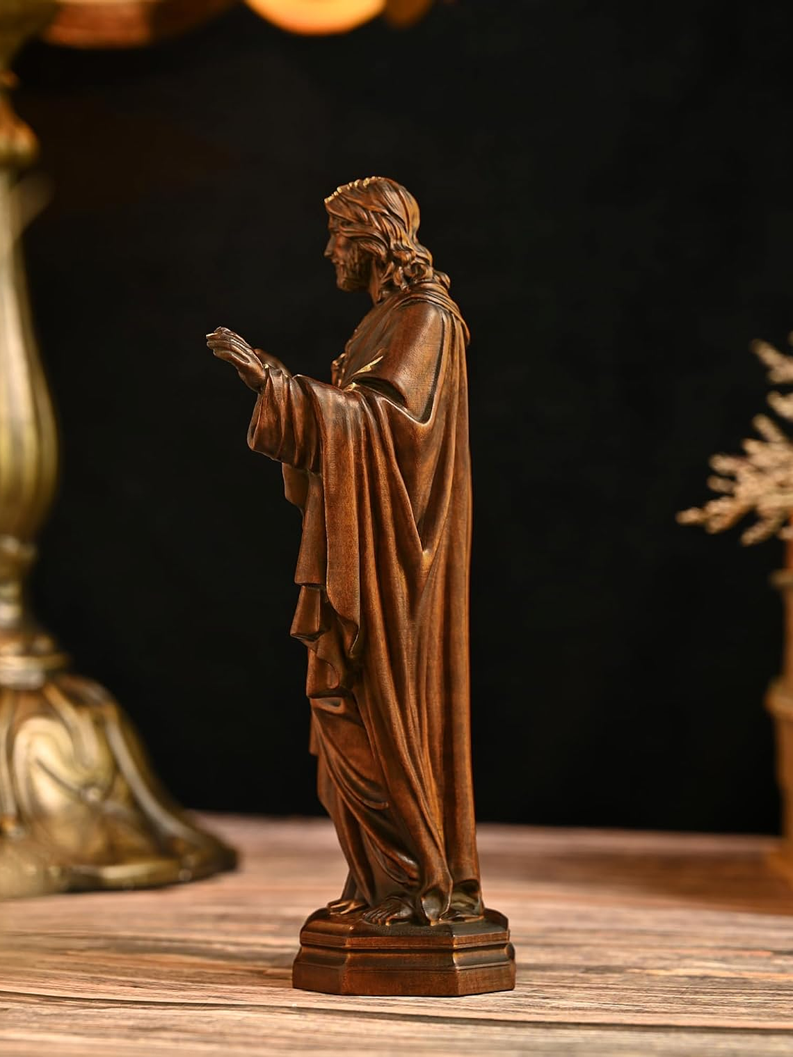 BGCOPPER Wooden Sacred Heart of Jesus Statue, Handmade Jesus Figurine Ornament, Catholic Figure Religious Gift for Home Decor Christmas - 4.3 Inch 7