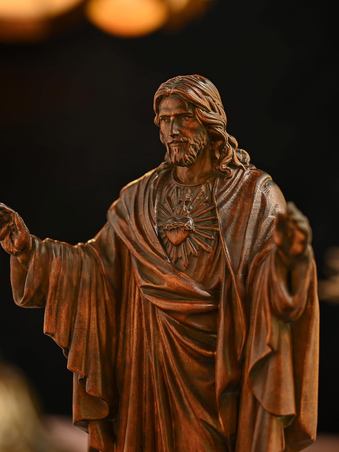 BGCOPPER Wooden Sacred Heart of Jesus Statue, Handmade Jesus Figurine Ornament, Catholic Figure Religious Gift for Home Decor Christmas - 4.3 Inch 8