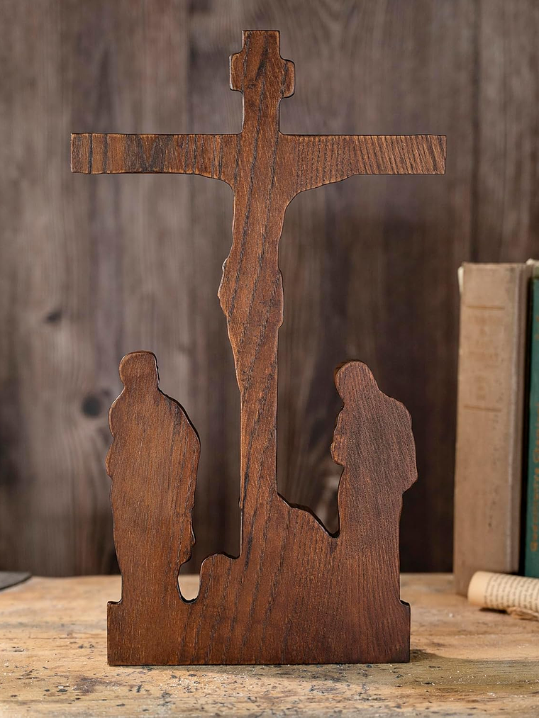 BGCOPPER Standing Crucifix Wall Cross, INRI Jesus Cross for Wall, Handmade Wooden Cross Wall Decor for Home Christmas Gift - 10 Inch 3