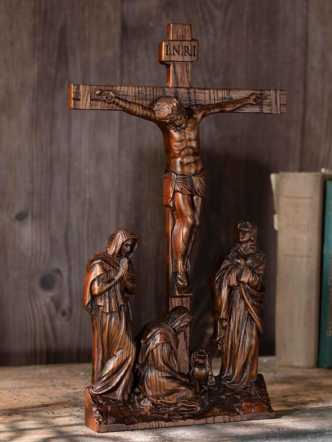 BGCOPPER Standing Crucifix Wall Cross, INRI Jesus Cross for Wall, Handmade Wooden Cross Wall Decor for Home Christmas Gift - 10 Inch 4