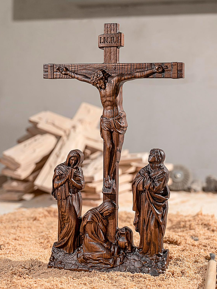 BGCOPPER Standing Crucifix Wall Cross, INRI Jesus Cross for Wall, Handmade Wooden Cross Wall Decor for Home Christmas Gift - 10 Inch 8