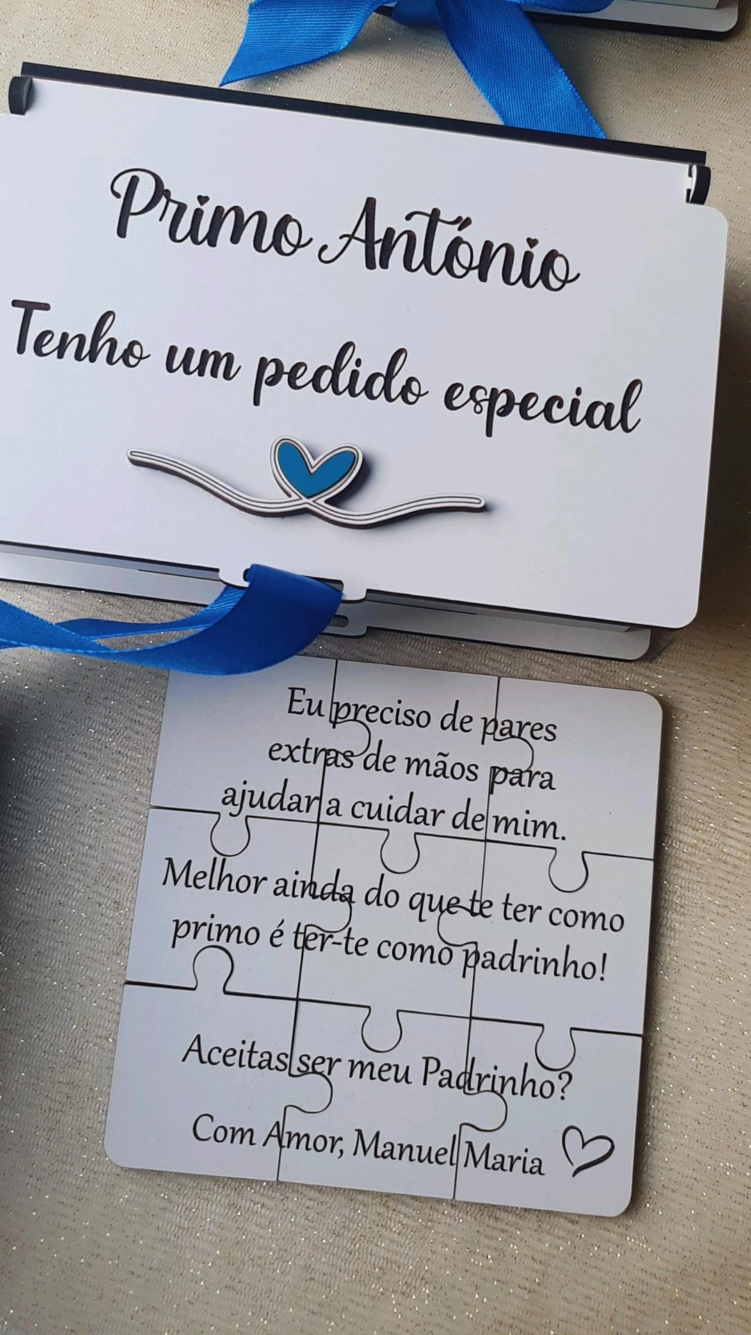 Caixa convite com puzzle padrinhos 2
