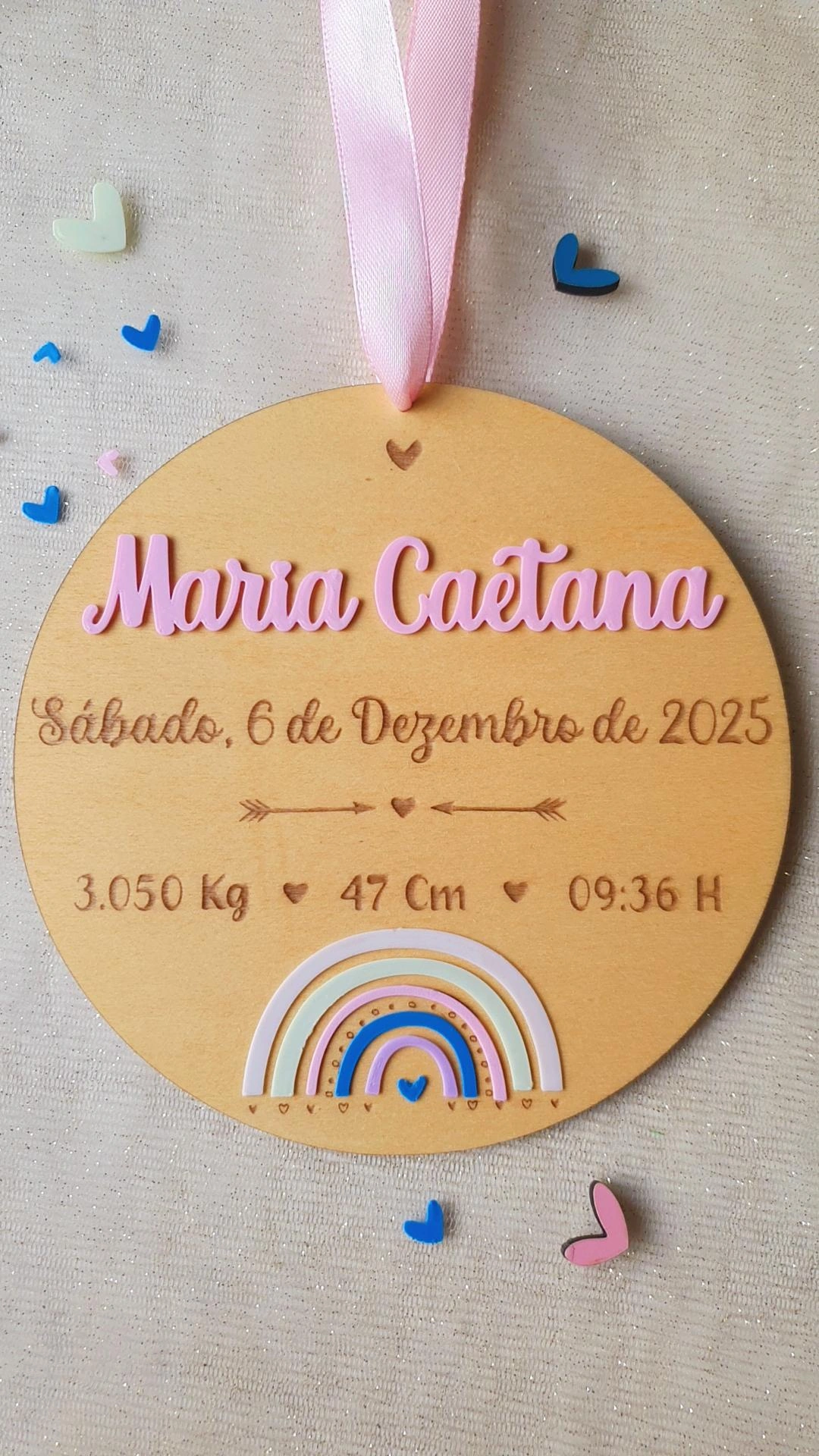 Rodela com dados de nascimento arco íris 1